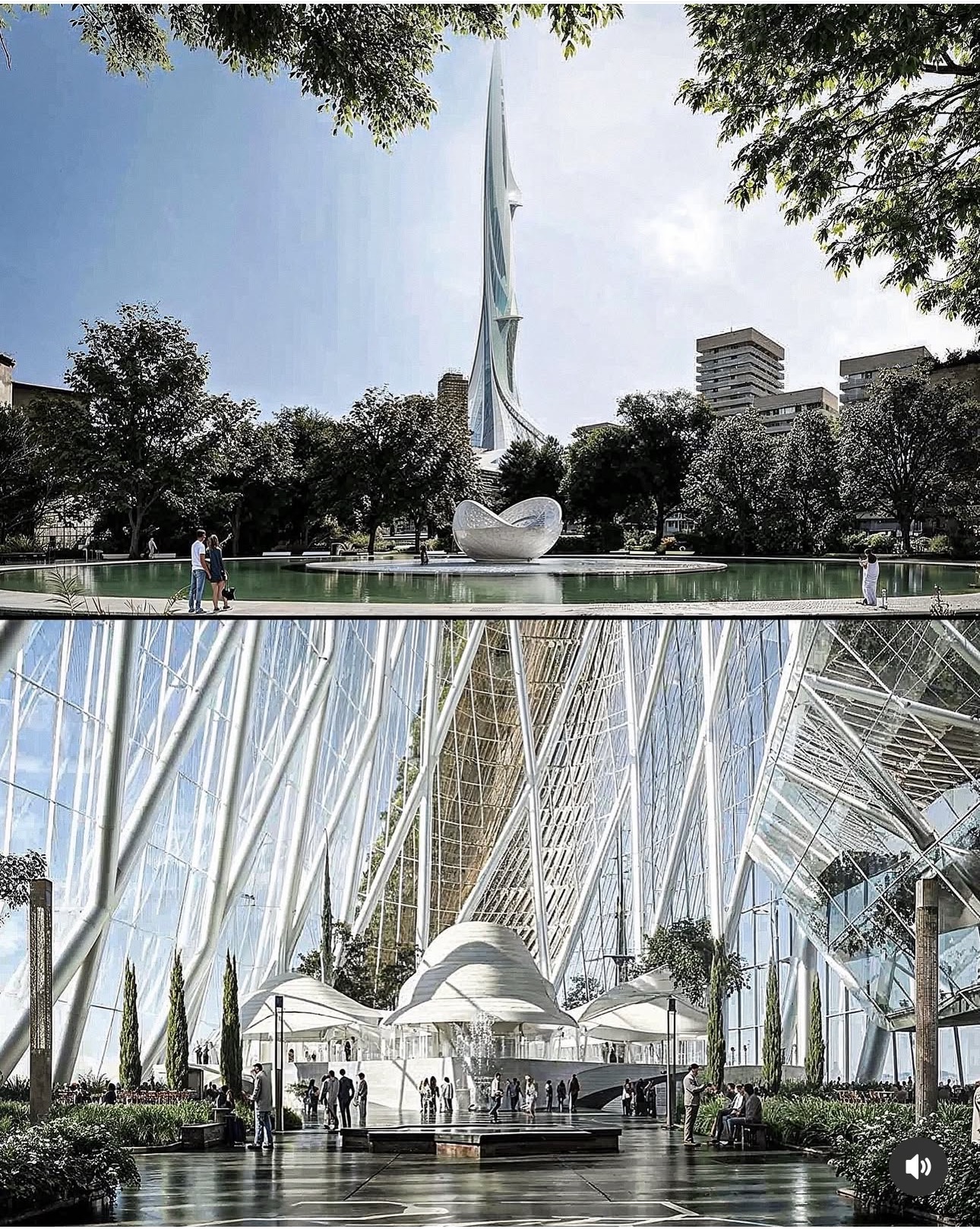 Jardins e áreas verdes na base da Rise Tower