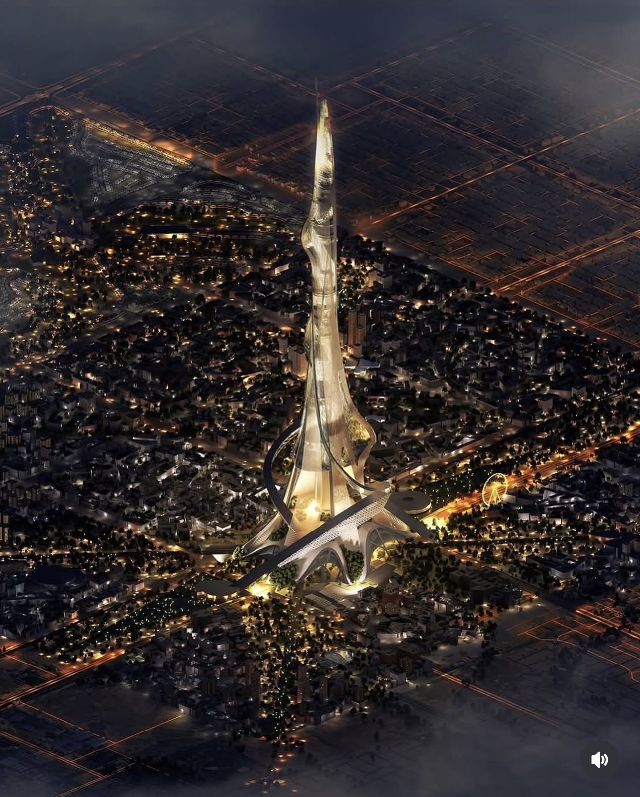 Rise Tower iluminada à noite sobre Riyadh
