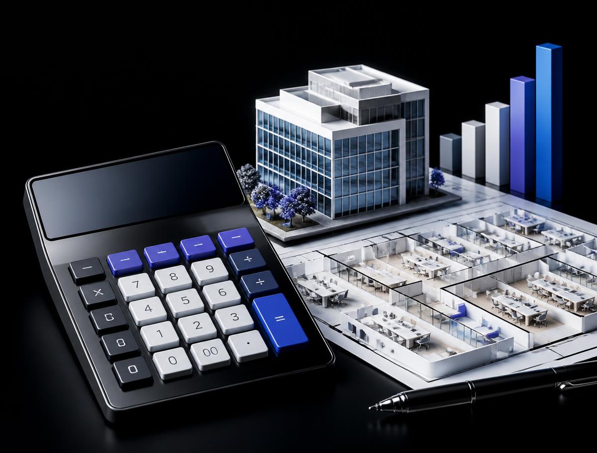 Calculadora financeira ao lado de uma operação imobiliária