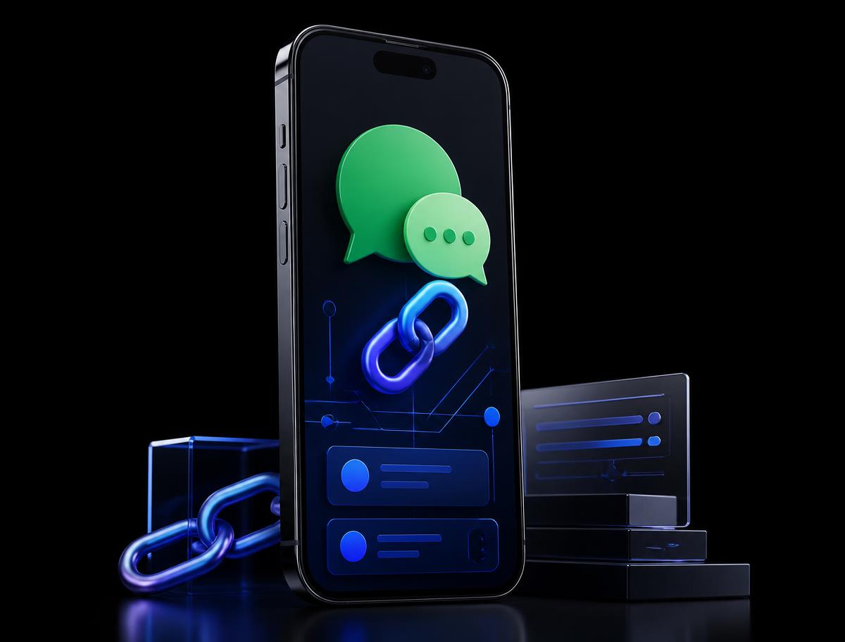 Celular com mensagens e símbolo de link